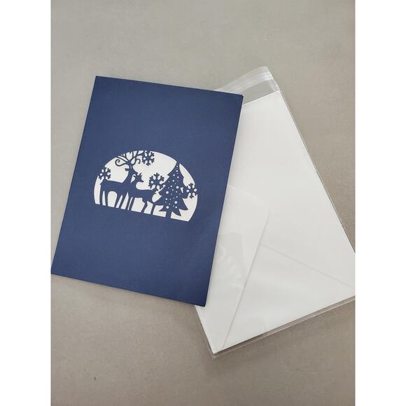 Bundle of 5 Unique 3D Popup Christmas Trees With Reindeers Greeting Cards - Picture 3 of 4